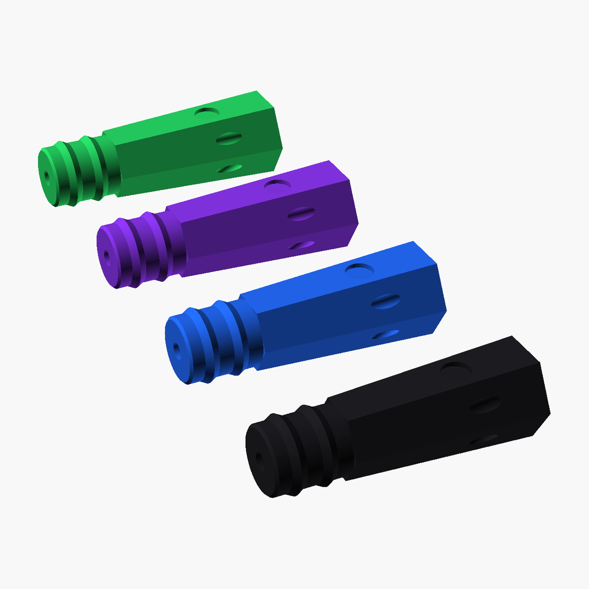 Hex Jet Slim Trolling Head in black, blue, purple and green