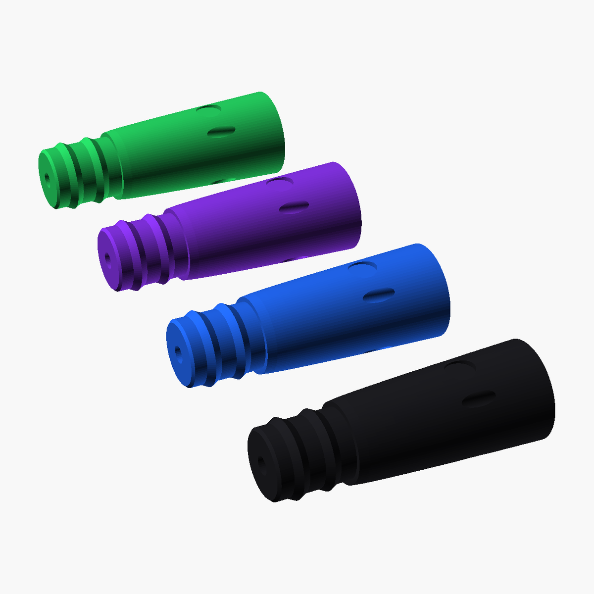 Smoke Trail Slim Trolling Head in black, blue, purple and green