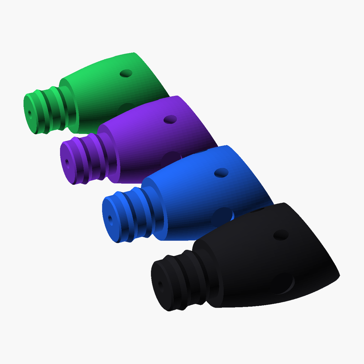 Whale Nose Popper Head in black, blue, purple and green